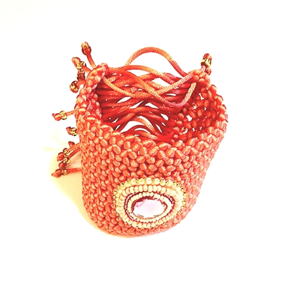 Corset Crochet, Designer Handcrafted Adjustable Cuff Bracelet - Picture 7 of 8